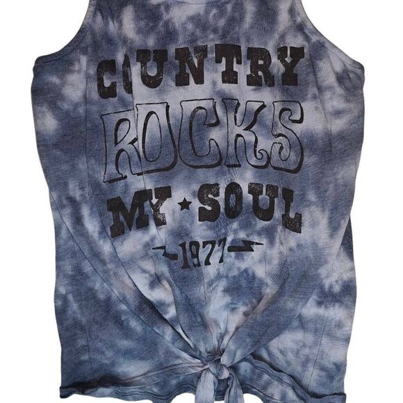 Denizen By Levi's Tie Dye County Quote Print Tie Front Tank - Picture 3 of 4